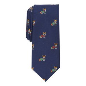 BAR III Mens Navy Holiday Sweater Puppy Slim Neck Tie